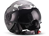 Moto Helmets® H44 „Camouflage“ · Jet-Helm · Motorrad-Helm Roller-Helm Scooter-Helm Bobber Mofa-Helm Chopper Retro Cruiser Vintage Pilot Biker Helmet · ECE Visier Schnellverschluss Tasche XL (61-62cm)