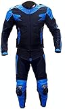 BI ESSE Motorradanzug für Erwachsene, aus Leder, Textil, 2-teilig, Jacke und Hose, verstellbar, mit CE-Protektoren (blau/schwarz, 4XL)