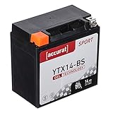 Accurat Motorradbatterie YTX14-BS 14Ah 200A 12V Gel Technologie Starterbatterie in Erstausrüsterqualität zyklenfest sicher lagerfähig wartungsfrei