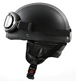 ATO Moto Oldtimer Motorradhelm mit Brille Größen: XS bis XL Farben: Weiß, Schwarz glänzend oder Schwarz matt (L 59/60cm, Leder)