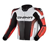 SHIMA STR 2.0 Motorradjacke - Leder, Sportjacke mit Rücken-, Ellbogen- und Schulterprotektoren, perforiertes Leder, für 2-teiligen Kombi (52, Rot Fluo)