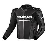 SHIMA STR 2.0 Motorradjacke - Leder, Sportjacke mit Rücken-, Ellbogen- und Schulterprotektoren, perforiertes Leder, für 2-teiligen Kombi (52, Schwarz)
