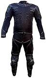 BI ESSE Motorradanzug für Erwachsene, aus Leder und Textil, 2-teilig, Jacke und Hose, verstellbar, mit CE-Protektoren (schwarz, XL)