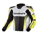 SHIMA STR 2.0 Motorradjacke - Leder, Sportjacke mit Rücken-, Ellbogen- und Schulterprotektoren, perforiertes Leder, für 2-teiligen Kombi (48, Fluo)