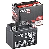 CranQ Motorradbatterie YTX4L-BS 5Ah 55A 12V Gel-Technologie Roller Starter-Batterie zyklenfest, sicher lagerfähig, wartungsfrei
