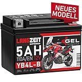 LANGZEIT YB4L-B GEL Roller Batterie 12V 5Ah 110A/EN GEL Batterie 12V Motorradbatterie doppelte Lebensdauer entspricht CB4L-B 50411 12N4-3B YB4L-A ersetzt 4Ah vorgeladen auslaufsicher wartungsfrei