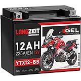 LANGZEIT YTX12-BS Motorradbatterie 12V 12Ah 225A/EN Gel Batterie 12V doppelte Lebensdauer entspricht CTX12-BS 51012 GTX12-BS Quad vorgeladen auslaufsicher wartungsfrei